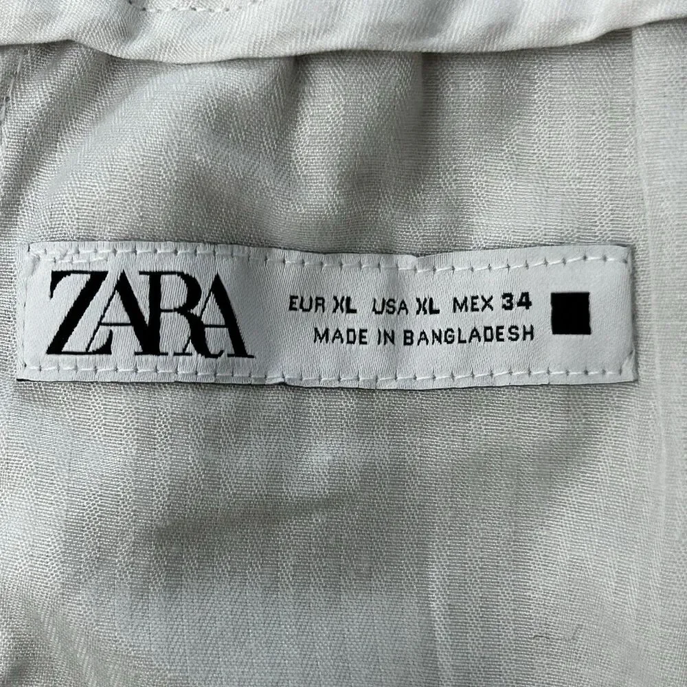Zara Women’s Oatmeal 100% Linen Pants Size XL Straight Leg Beachy Minimalist